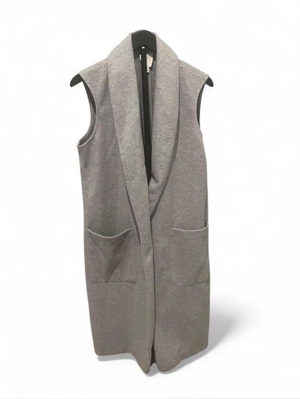 Joie Sleeveless Shawl-Collar Long Vest in Light Gray